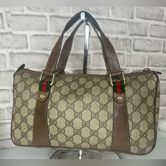 GUCCI Accessory Collection Vintage Satchel Bag GG coated canvas Top zip closure - Picture 1 of 10